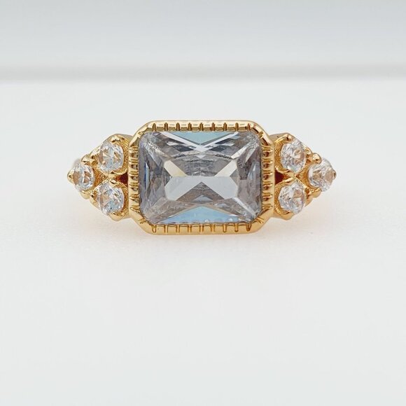 18K Gold Plated Rectangle Shaped 3A CZ Women Ring, FB16FA1036 - Picture 7 of 7